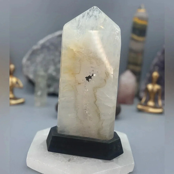 Druzy Quartz with Golden Healer Tower with Custom Stand - Picture 2 of 5